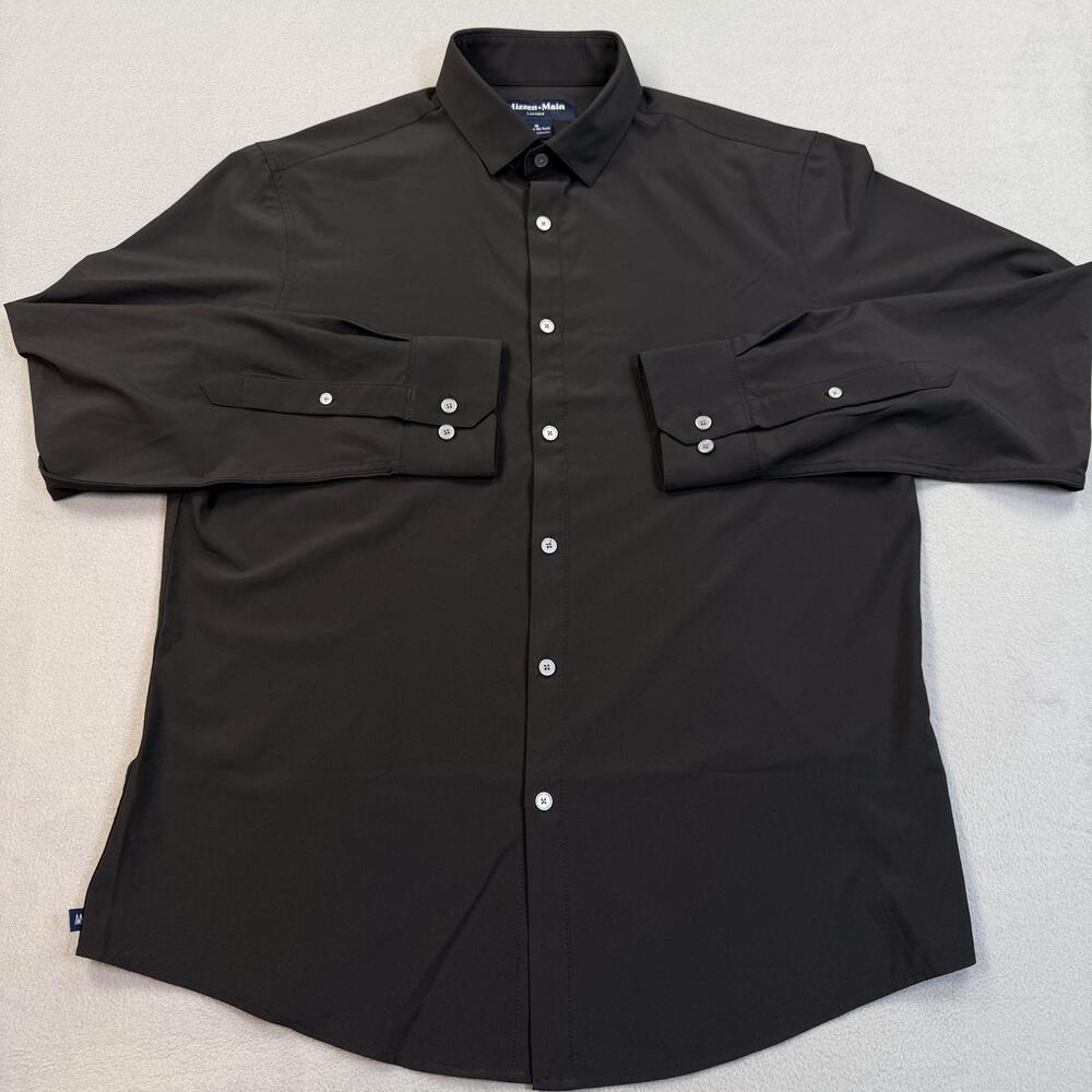 Mizzen+Main Leeward Dress Shirt Mens Medium Black Classic No Tuck Stretch